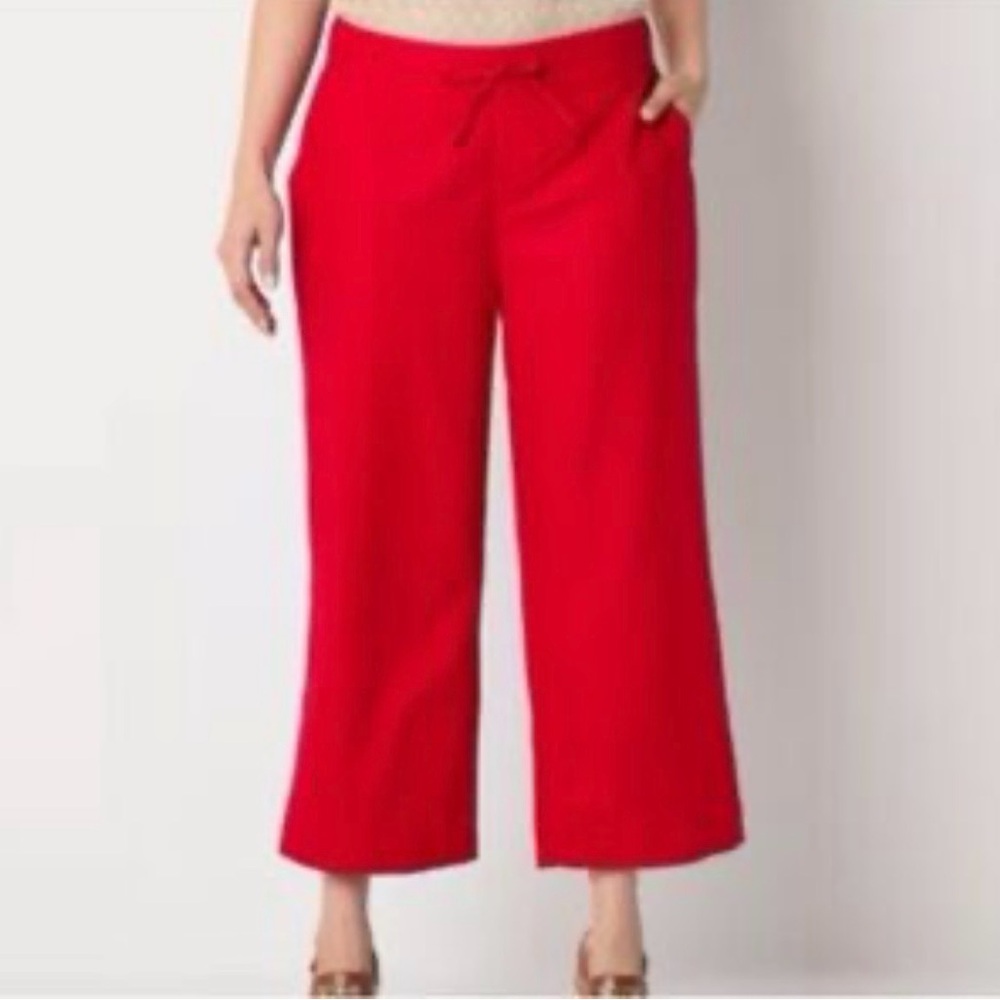 Liz Claiborne Red Drawstring Linen Blend Pants